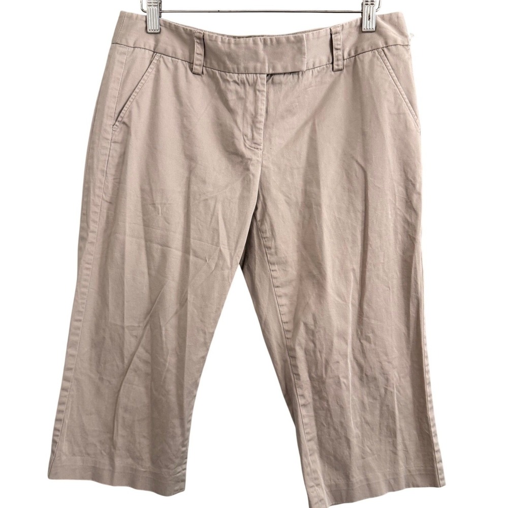 Apostrophe Capri Pants Women 10PT Tan Khaki Cotton Stretch Cropped Trousers
